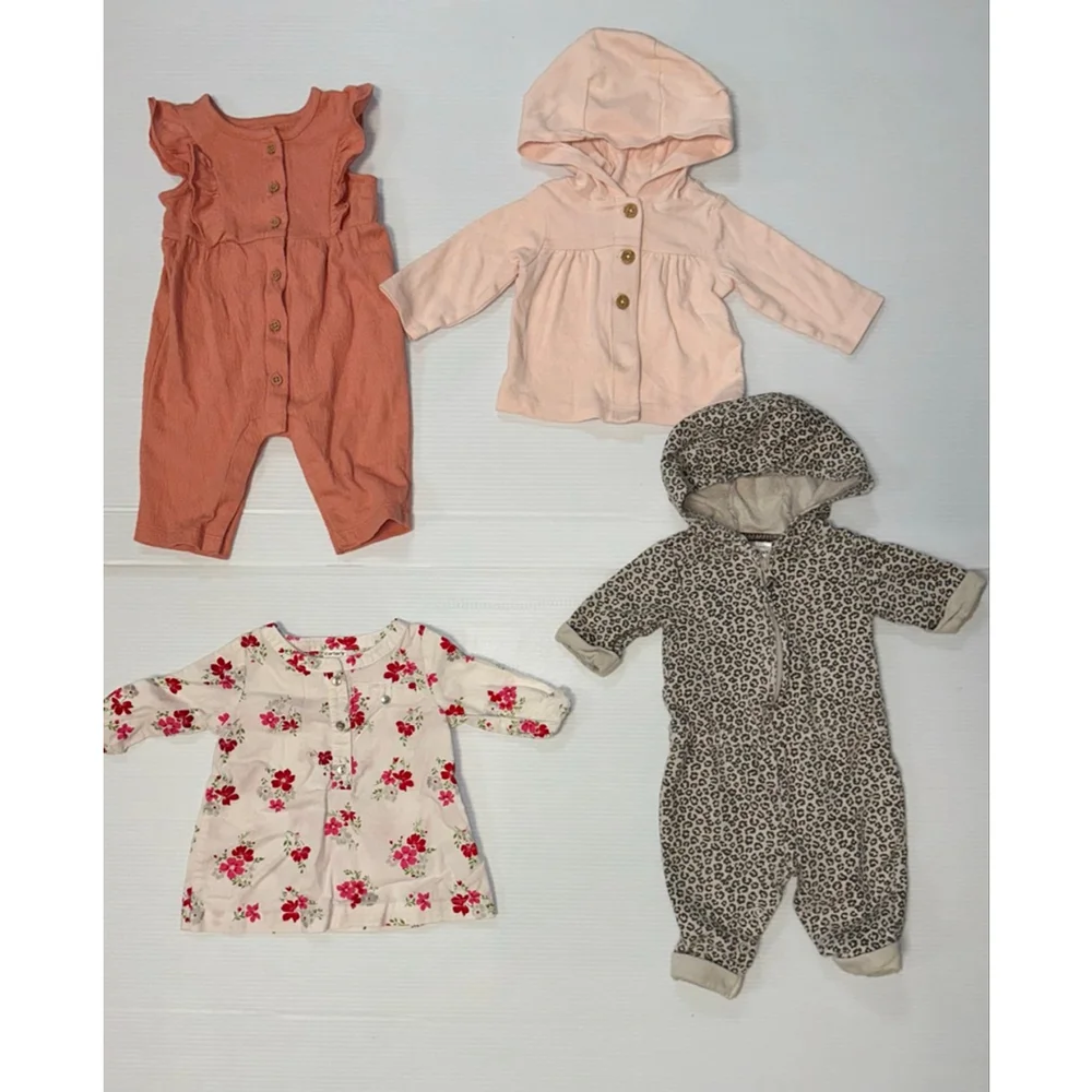 Lot of 4 Baby Girl Carter's Coral Ruffle Romper Jacket Top 3 Months Bundle